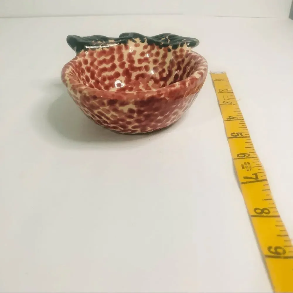 vtg ceramic apple dish red spatterware trinket dish‎ country grandma core